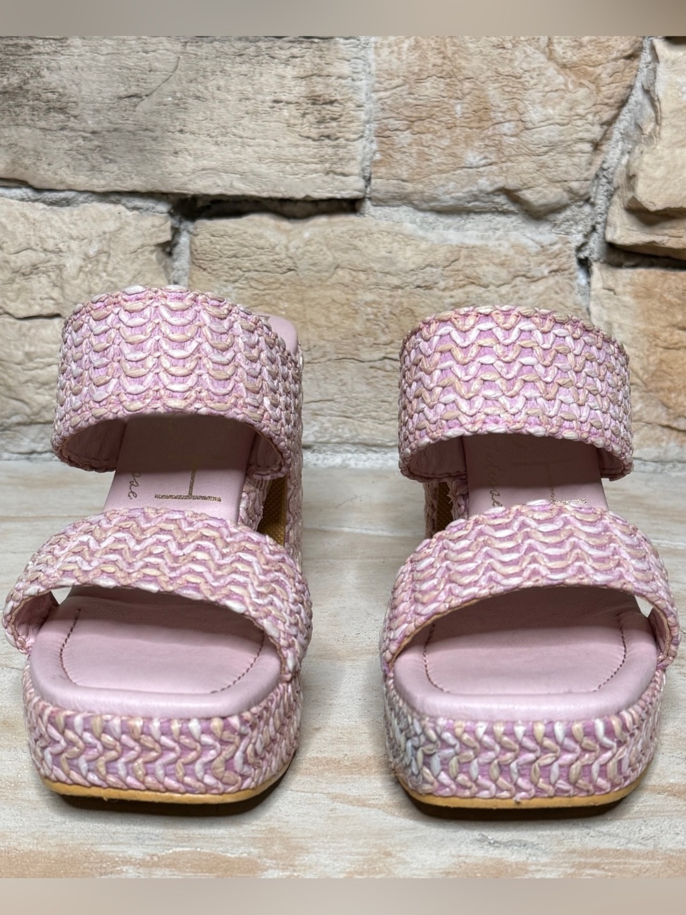 Beach by Matisse Gem Two-Band Women's Platform Woven Straps Pink Rose Size 9